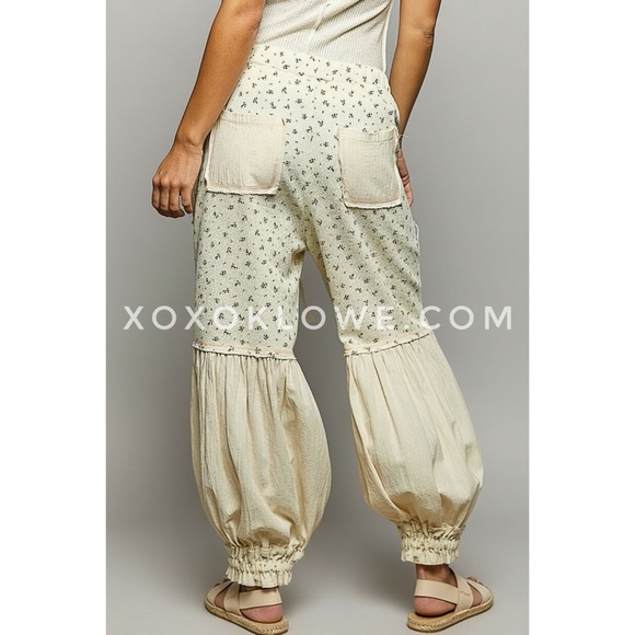 POL Natural Cream Convertible Joggers to Bloomers | Floral Patchwork Pants - Picture 5 of 10